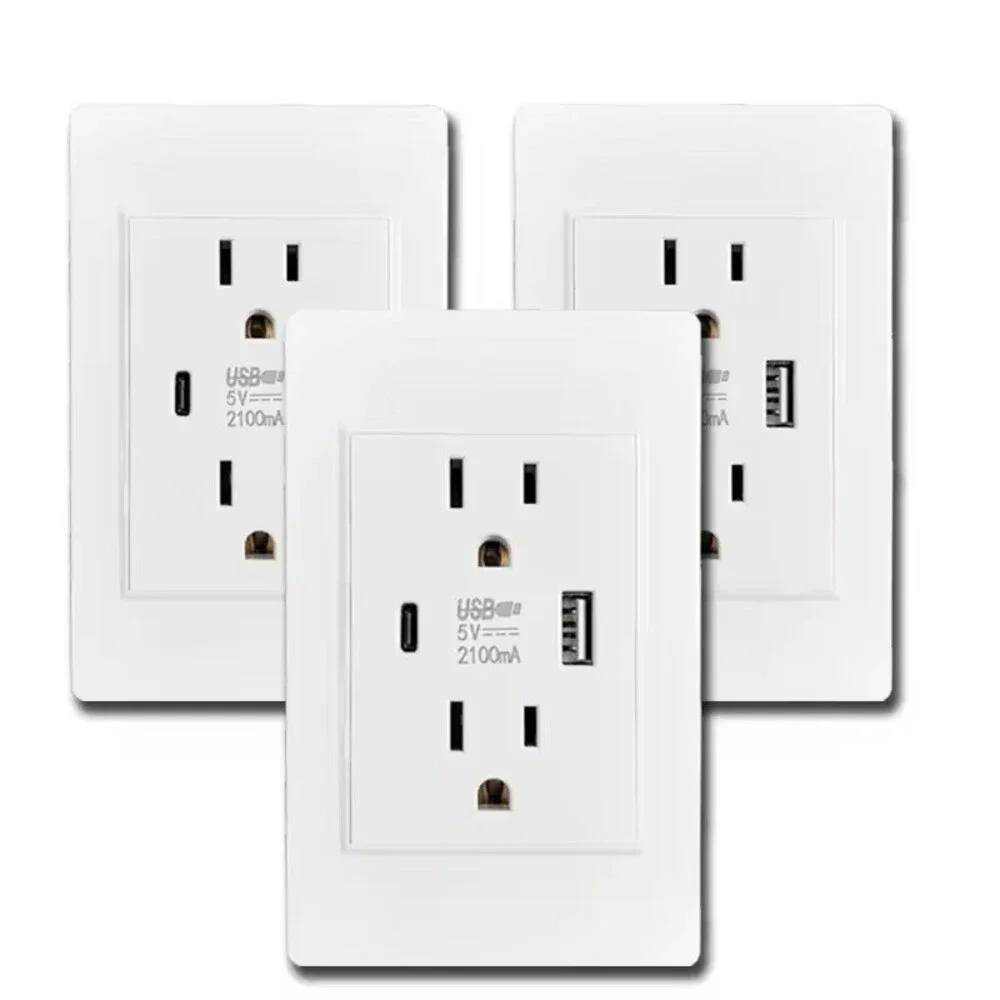 4 Pack Dual USB & Type C Wall Charger Port Electrical Outlet Panel 2.1A 110V